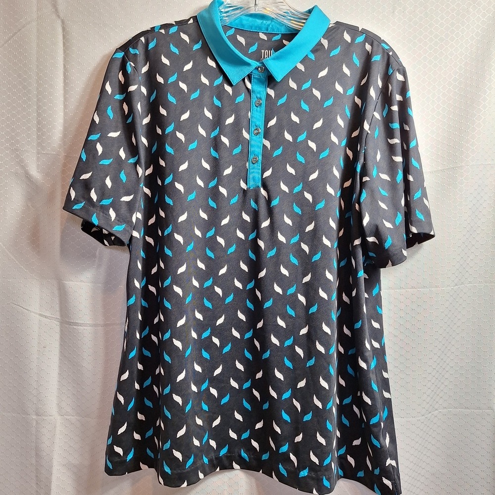 TAIL Performance Golf Polo Top Sz XL Black Blue White Geo Tennis Pickleball EUC!